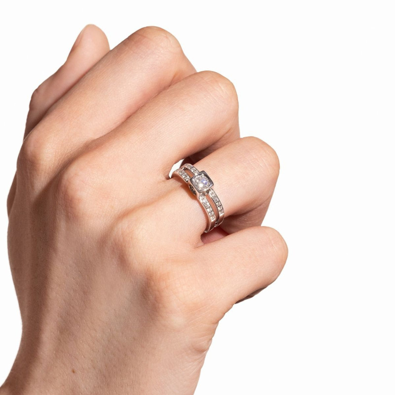 Le Cube double row diamond ring, large model, pavé-set