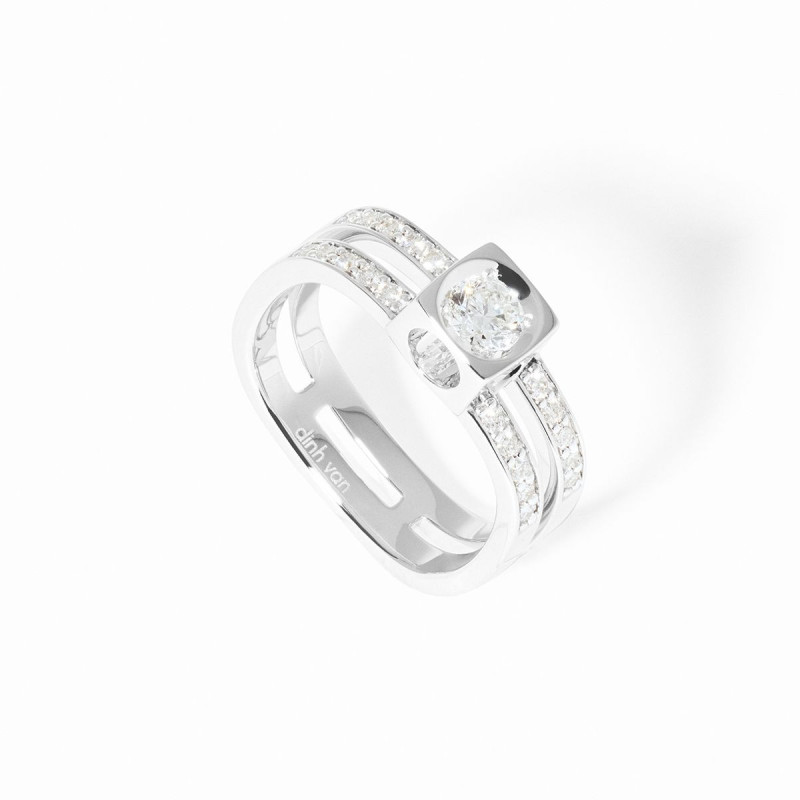 Le Cube double row diamond ring, large model, pavé-set