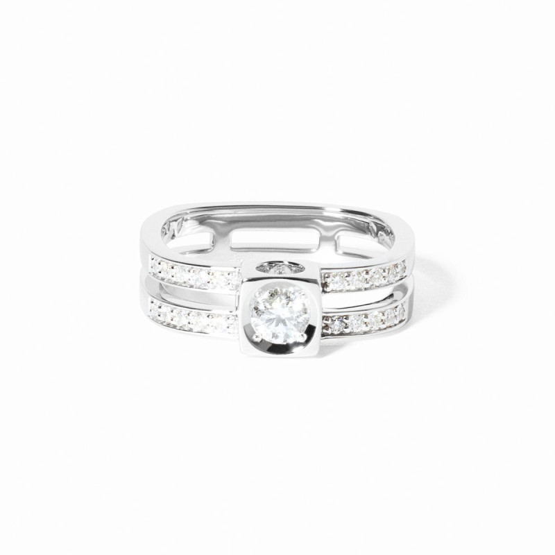 Ring Le Cube Dopplereihe mit Diamanten, großes Modell, pavé-gefasst