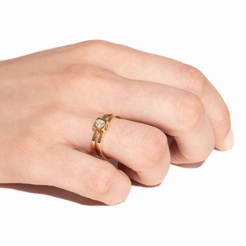 Le Cube double row diamond ring, large model, pavé-set