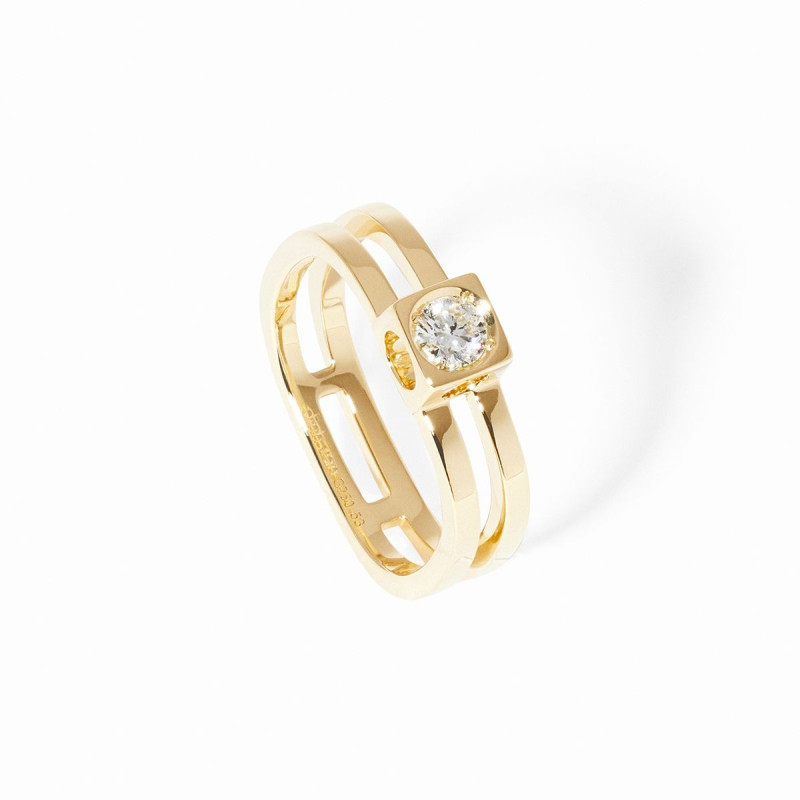 Le Cube double row diamond ring, large model, pavé-set