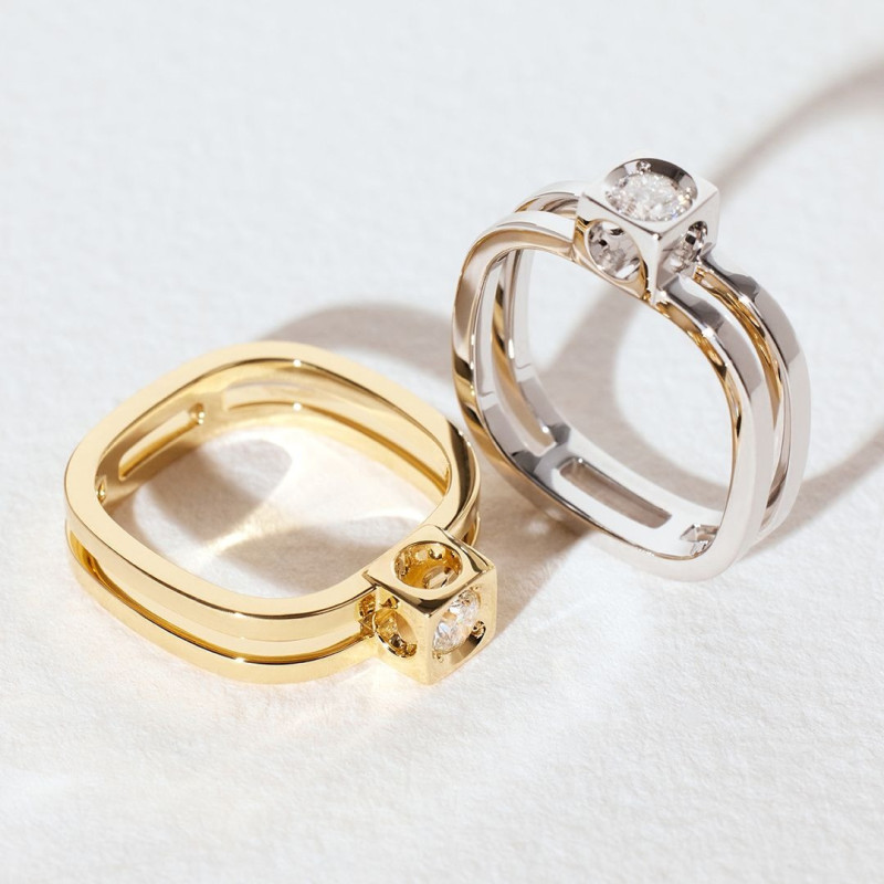 Le Cube double row diamond ring, large model, pavé-set