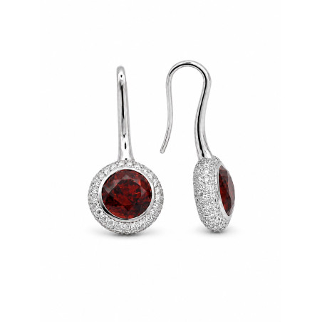 Red Stone & Diamond Drop Earrings
